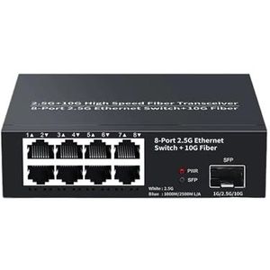 SOEWGAIJI 2,5 GbE 8-poorts Ethernet-switch 2,5 Gbit/s 10 GbE SFP+ slot op 1 poort onbeheerde schakelaar thuis laboratorium plug en play (kleur: EU-adapter)