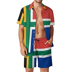 Zuid-Afrikaanse Nordic Cross Vlag Hawaiiaanse Sets voor Mannen Button Down Korte Mouw Trainingspak Strand Outfits M