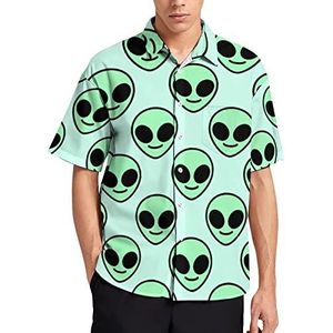 Lachend Alien Hawaiiaans shirt voor heren, zomer, strand, casual, korte mouwen, button-down shirts met zak