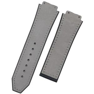 MENGKE 25mm * 19mm Kwaliteit Horloge Band Rubber Lederen Band Vervanging Compatibel Met Hublot Horlogeband 22mm Vouwsluiting accessoires(Light Grey,Silver Buckle)