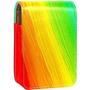 Draagbare Lipstick Case voor op reis,Mini Lipstick Opbergdoos met spiegel voor dames dames, Lederen cosmetische etui Rainbow, Meerkleurig, 9.5x2x7 cm/3.7x0.8x2.7 in