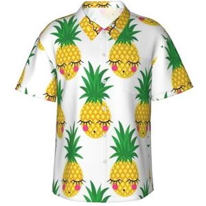 Hingor Pineapple1 Print Heren Hawaiiaans Shirt Funky Strand Casual Heren Korte Mouw Zomer Aloha Shirts Button Down Shirts M-XXL, Zwart, M