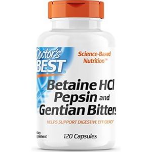 Doctor's Best, Betain HCI met pepsin en bitterer gentiaan, 650 mg, 120 capsules - volledig spectrum spijsverteringsenzymen, genetisch tisch gemanipuleerd