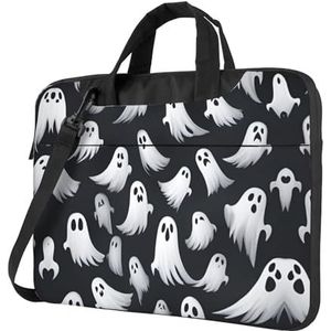 SSIMOO Lollipop stijlvolle en lichtgewicht laptop messenger tas, handtas, aktetas, perfect voor zakenreizen, Schattig wit spook Halloween patroon 1, 13 inch