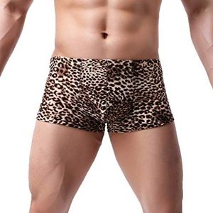 qudang Boxershorts voor heren, luipaardpatroon, onderbroek, sexy ondergoed, retroshorts, stretch boxershorts, hipster, katoenen slips, auto-ademend herenondergoed, bruin, M