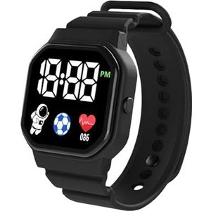 Leadthin Digitaal led-horloge, digitaal display, vierkant led-elektronisch horloge, studentensporthorloge met verstelbare riem, groot scherm, schokbestendig, Zwart