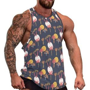 Palm Tree Tanktop voor heren, grafische mouwloze bodybuilding-T-shirts, casual strand-T-shirt, grappig sportschool-spierweefsel