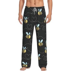 Bumble Bees Lange Loungebroek voor heren, nachtkleding, pyjamabroek, nachtkleding met zakken en trekkoord, Wit, S