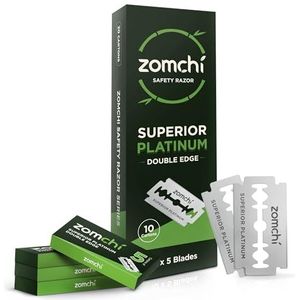 ZOMCHI Scheermesjes voor veiligheidsscheermessen, set van 50, scheermesjes gemaakt van platina roestvrij staal voor mannen en vrouwen, geschikt voor de meeste standaard dubbele scheermessen