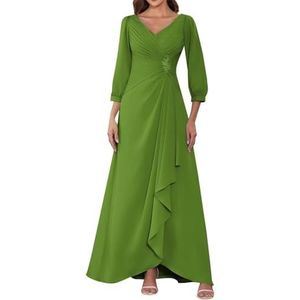 HPPEE Dames lange mouwen moeder van de bruid jurken ruches geplooide chiffon formele jurk avond party jurk, Olijfgroen, 32