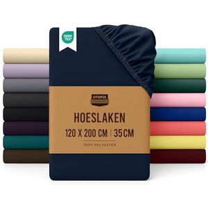 Utopia Bedding Hoeslaken, marineblauw, 120 x 200 cm, 35 cm spanhoogte, voor dikke matrassen, geborsteld microvezelpolyester
