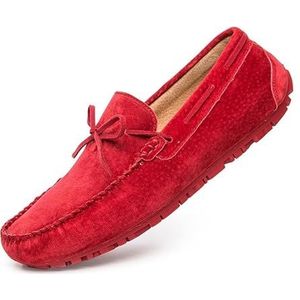 Loafers for heren Suède mocassins Bootschoenen Flexibel antislip Antislip Prom Fashion Slip-on (Color : Red, Size : 41 EU)