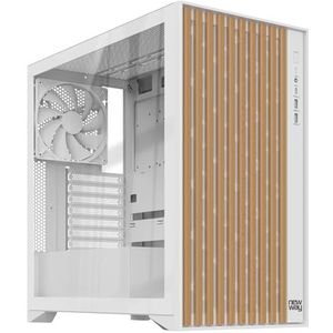 NEWWAY - 2024 Nieuw - NW1 PC-behuizing met houten voorkant - Midtower compatibel met ATX/Micro-ATX/ITX - Type C USB - Inclusief ventilatoren 3x140MM PWM - Zijpaneel Getemperd glas (wit)