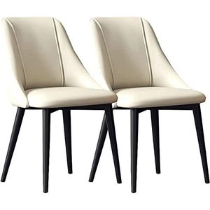 GEIRONV Moderne lederen eetkamerstoel set van 2, for balie lounge woonkamer receptie stoel met ergonomische rugleuning en metalen poten Eetstoelen (Color : White, Size : 85 * 42 * 44cm)