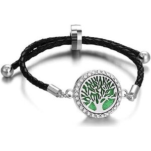 Bracelets Tree Of Life Aromatherapy Bracelet Diy Crystal Adjustable Braided Leather Bracelet Buckle Women Bracelet Jewelry(Color:2)