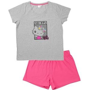 United Labels Hello Kitty pyjama voor dames - pyjamaset korte mouwen bovendeel met shorts grijs/roze, grijs/roze, M