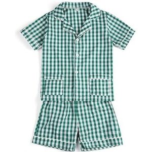 Cartoon pyjamaset for heren en dames, katoenen pyjama met korte mouwen, zomerpyjama, pyjama pyjamabroek (Color : Green boys, Size : 7T)