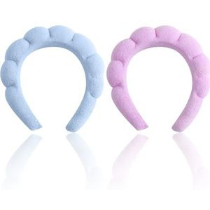 Set van 2 badstof haarbanden, pluizige haarbanden voor huidverzorging, antislip spons-haarbanden, gezichtsreiniging en huidverzorgingsaccessoires