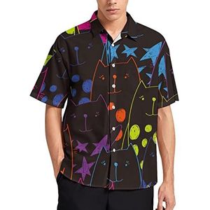 Katten met lijnen, sterren, stippen, Hawaïaans shirt voor heren, zomer, strand, casual, korte mouwen, button-down shirts met zak