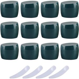 Cosmetische potten, Pak van 12, lege groene 50 ml plastic cosmetische potten containerpot met deksel lotion opslagcontainer gezichtscrème reisfles + 4 x spatel(Groen)