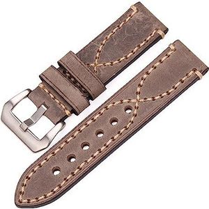 NASUNJIA Handgemaakte Lederen Horlogebandriem 22 Mm 24 Mm Heren Dames Zwart Bruin Groen Grijs Dikke Horlogeband Roestvrij Stalen Gesp(Gray silver buckle,24mm)