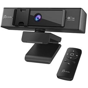j5create 4K Ultra HD Webcam met 5X digitale zoom, privacyscherm, twee hifi-microfoons, afstandsbediening, USB-C | Ideaal voor videoconferenties, online onderwijs, live streaming (JVCU435)