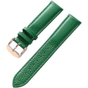 YingYou Lederen Band Dames Zacht Leer Lychee Graan Koeienhuid Horlogeband Heren Waterdicht 14 16 18 Mm Horlogeketting Accessoires (Color : Green rose buckle, Size : 16mm)