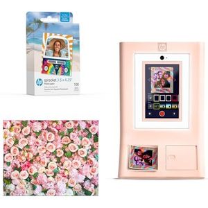 HP Sprocket Fotohokje Instant kleurenfotoprinter (Roze) + Zinkpapier (100 vellen) + Rozen Fotoachtergrond (1)