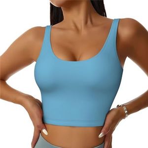 Geelblauwe kunst - Crop tops voor dames sportbeha U-rug verwijderbare gewatteerde crop workout tanktop met ingebouwde bh's, slanke pasvorm mouwloze atletische vesten, Stream Stone Blauw, S