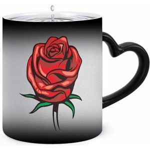 Rode Roos Bloemen Koffiemok 11oz Kleur Veranderende Mokken Hartvormig Handvat Hittegevoelige Verkleuring Koppen