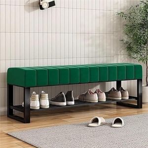 LQVAIPT Schoenbank met zwart metalen frame, gestoffeerde fluwelen zitbank voor slaapkamer (groen, 100 x 32 x 45 cm)
