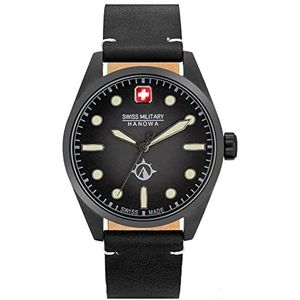 Swiss Military Hanowa Heren analoog kwarts horloge met lederen armband SMWGA2100540, zwart, Eén maat, Riem