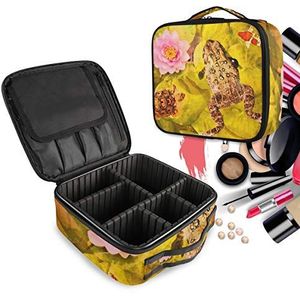 Oranje Kikker Schildpad Vis Make-up Bag Toilettas Rits Make-up Cosmetische Tassen Organizer Pouch voor Gratis Compartiment Vrouwen Meisjes