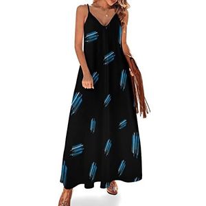 Abstracte blauwe geometrie dames zomer maxi-jurk V-hals mouwloze spaghettiband lange jurk
