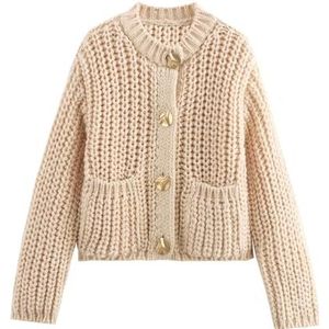 Polyester Oversized V-hals Vest Vrouwen Grof Gebreide Open Front Lange Mouw Getextureerde Weave Lounge Dragen Herfst Gelaagde Stuk Gezellige Lezen Compan, Beige_s, One size