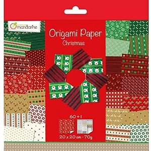 Avenue Mandarine 52508O Origami color papier (vierkant, 20 x 20 cm, met vouwhandleiding, 60 verschillende vellen en 1 vel met oogset, Kerstmis)