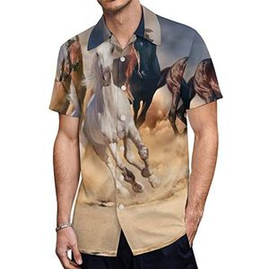 Paarden in de woestijn zandstorm heren shirts met korte mouwen casual button-down tops T-shirts Hawaiiaanse strand T-shirts XS