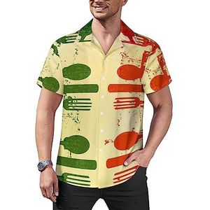 Lepel vork en Italiaanse vlag heren casual button-down shirts korte mouw Cubaanse kraag T-shirts tops Hawaiiaans T-shirt XL