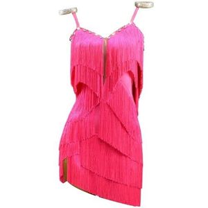 FZHQNZJF Latijns Concurrentie Dansjurken Dames Glanzend Tango Chacha Danskleding Kwast Salsa Prestatie Danskleding Verfijnd Dansend Kostuum voor Rumba Samba,Roze,L