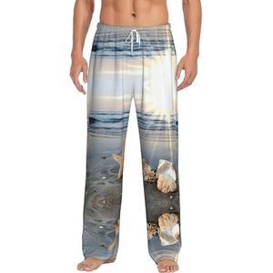 Seashells On The Beach Lange loungewear voor heren, nachtkleding, pyjamabroek, nachtkleding met zakken en trekkoord, Wit, M
