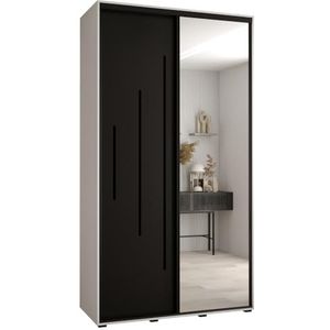 MEBLE KRYSPOL Davos 13 130 Kledingkast met twee schuifdeuren voor slaapkamer - Moderne Kledingkast met spiegel, kledingroede en planken - 235,2x130x60 cm - Wit Zwart Zwart