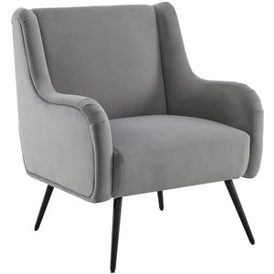 Auroglint Moderne stijl woonkamer fauteuil met hoge rug, fluwelen stoel, loungestoel, enkele lounge sofa stoel met metalen poten. (grijs)