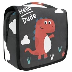 Schattige dinosaurus rood opknoping opvouwbare toilettas make-up reisorganisator tassen tas voor vrouwen meisjes badkamer