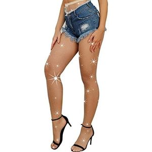 Fohevers Visnetpanty, strass, doos, vrouwen hoge taille, netpanty, sexy kousen, kristal, diamant, bling-panty, Naakt, One size
