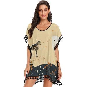 Chinese Stijl Cheetah Vrouwen Strand Cover Up Chiffon Kwastje Badmode Badpak Coverups voor Meisje, Patroon, L