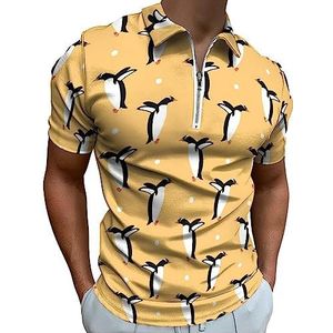 Pinguïn en polkadots poloshirt voor heren, casual T-shirts met ritssluiting en kraag, golftops, slim fit