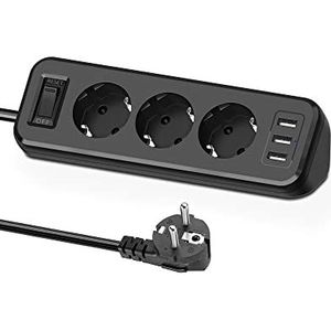 SUDEERY - 3-voudige Stekkerdoos - Met 3 USB - Hoekstopcontact - 1,8 m Verlengkabel - Overbelastingsbeveiliging