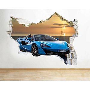 3D Muurstickers -- Blauwe Sport Auto Zonsondergang Scenic -- Muur Art Vinyl Stickers voor Jongens Slaapkamer Speelkamer Woonkamer 80X125cm