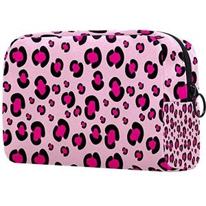 Girly roze roze luipaardprint patroon print reizen cosmetische tas voor vrouwen en meisjes, kleine make-up tas rits zakje toilettas organizer, Meerkleurig, 18.5x7.5x13cm/7.3x3x5.1in, Mode