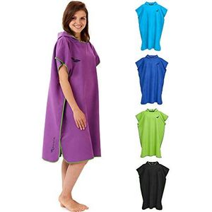 Zwemponcho voor dames & heren, compact en zeer licht, surf poncho, omkleed handdoek, handdoek poncho uit microvezel evenals een omkleed handdoek op het strand (Maat L-Paars/Groen)